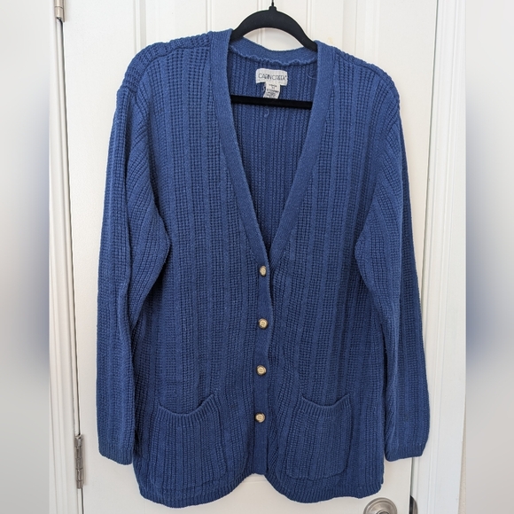 Cabin Creek Sweaters - VTG Cobalt Blue Cotton Ramie Oversized Cardigan